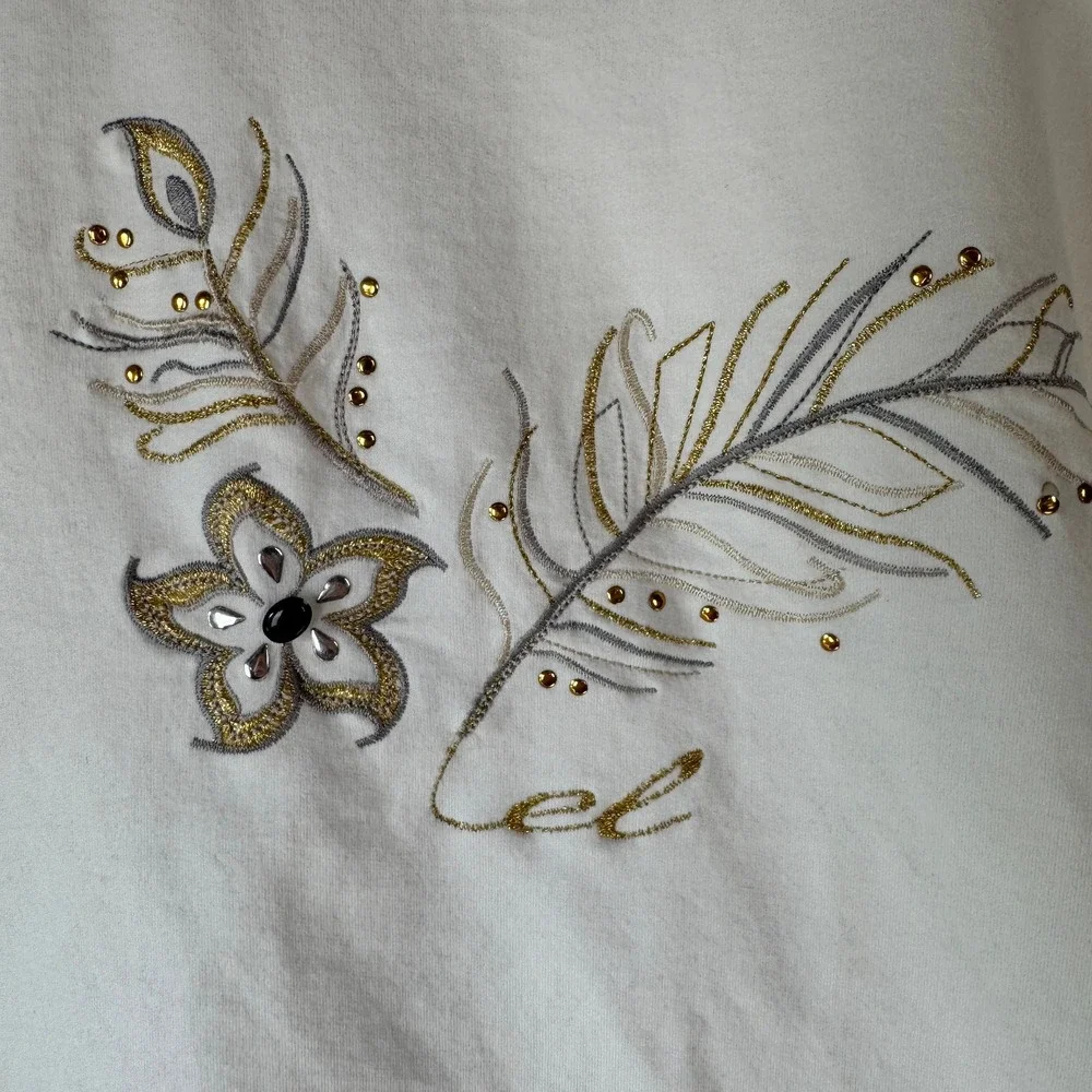 Erin London Womens Zip‎ Up Top Embroidered Satin Embellishments Cotton Casual